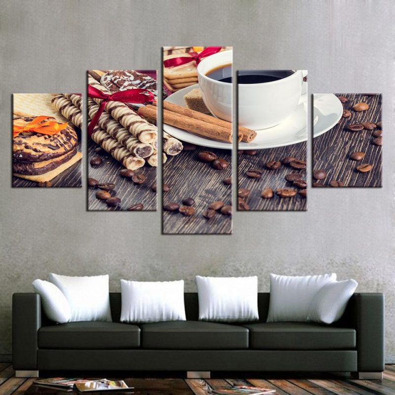 4222020-CVdraft25 Coffee Bean Cup 5 pièces Peinture sur Toile Impression sur Toile Toile Art