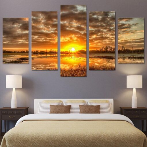 4222020-CV-53 Sunrise Morning Landscape 5 pièces Peinture sur Toile Impression sur Toile Toile Art
