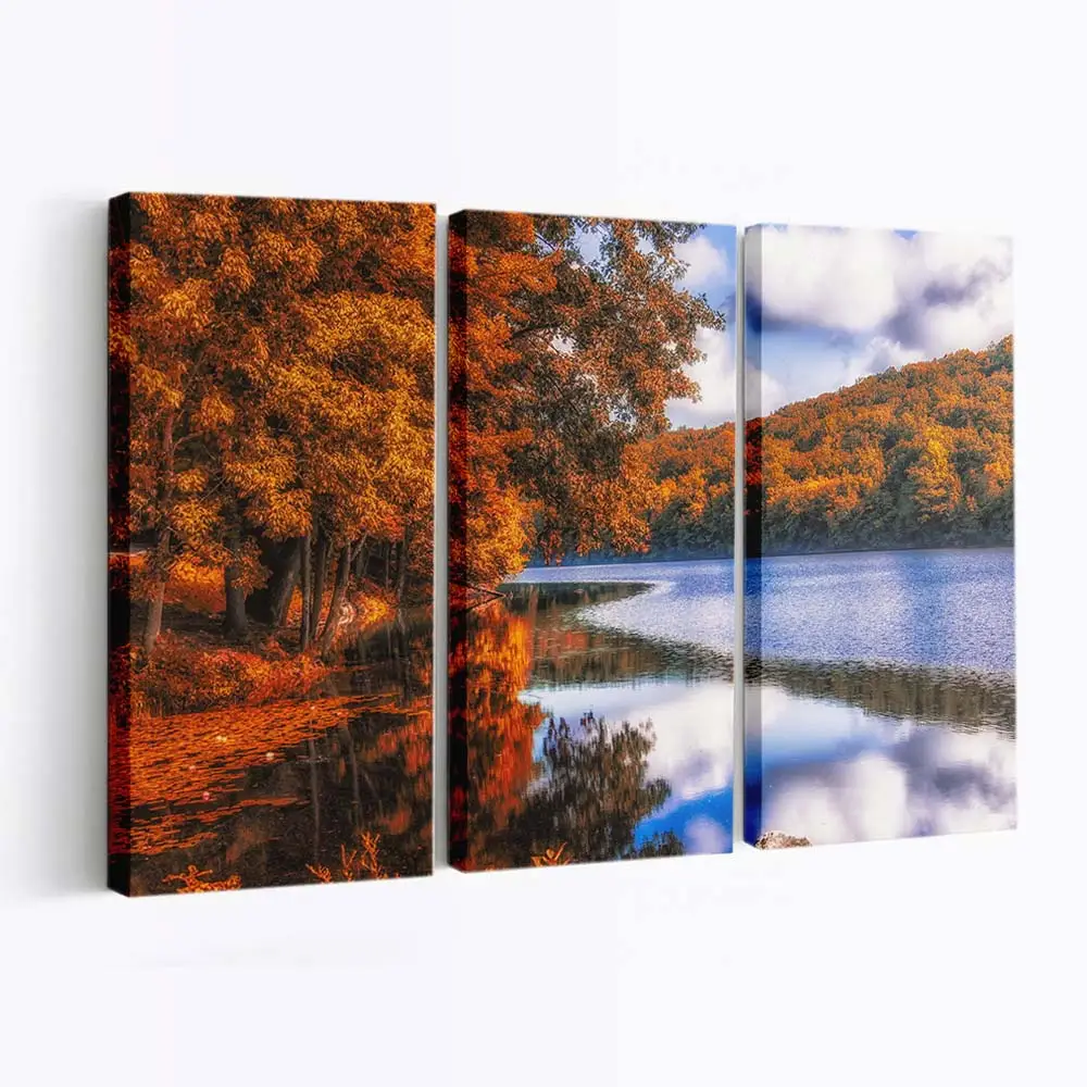Herbstwald Rund Um Einen See Leinwandbild