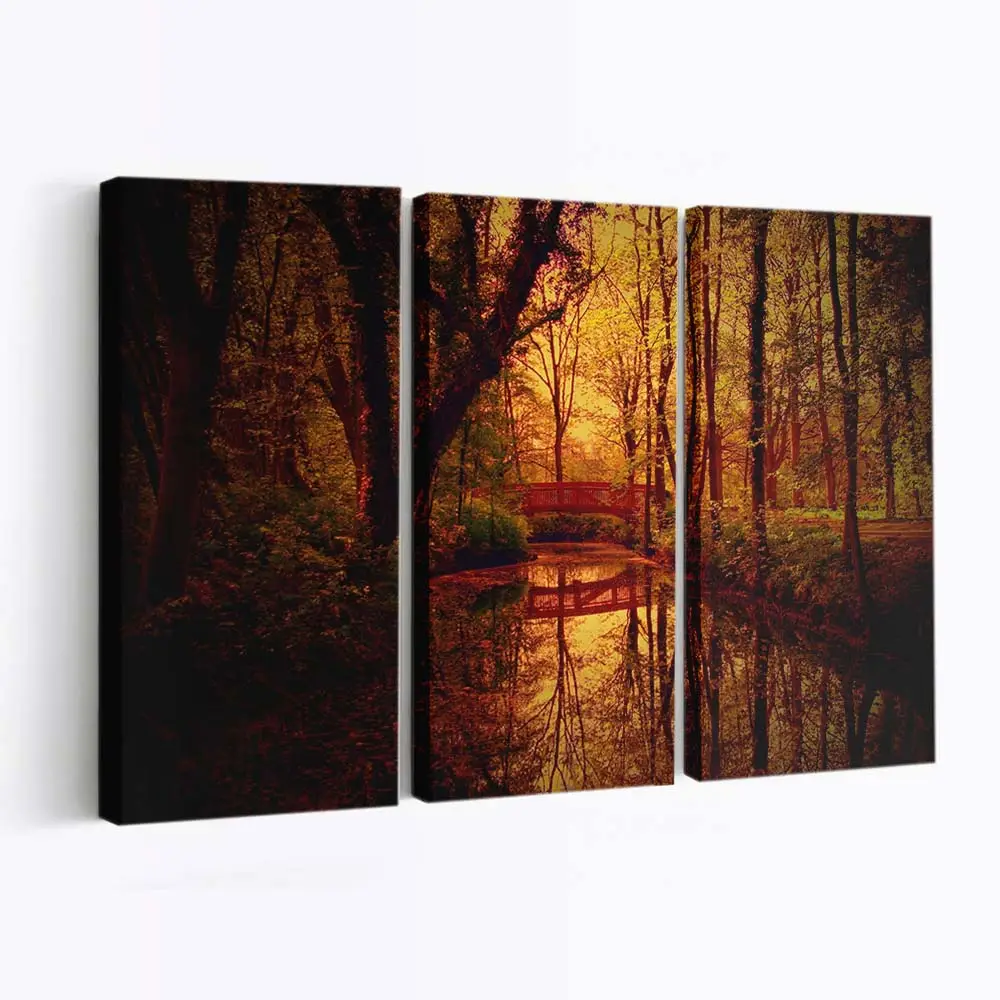 Holzbrcke Im Herbstlichen Park Leinwandbild