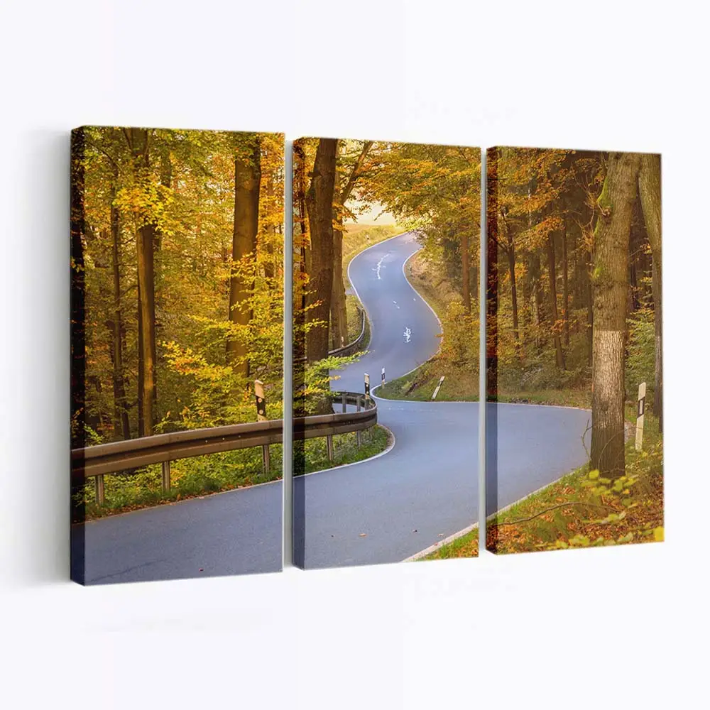 Kurvige Waldstrae Im Herbst Leinwandbild