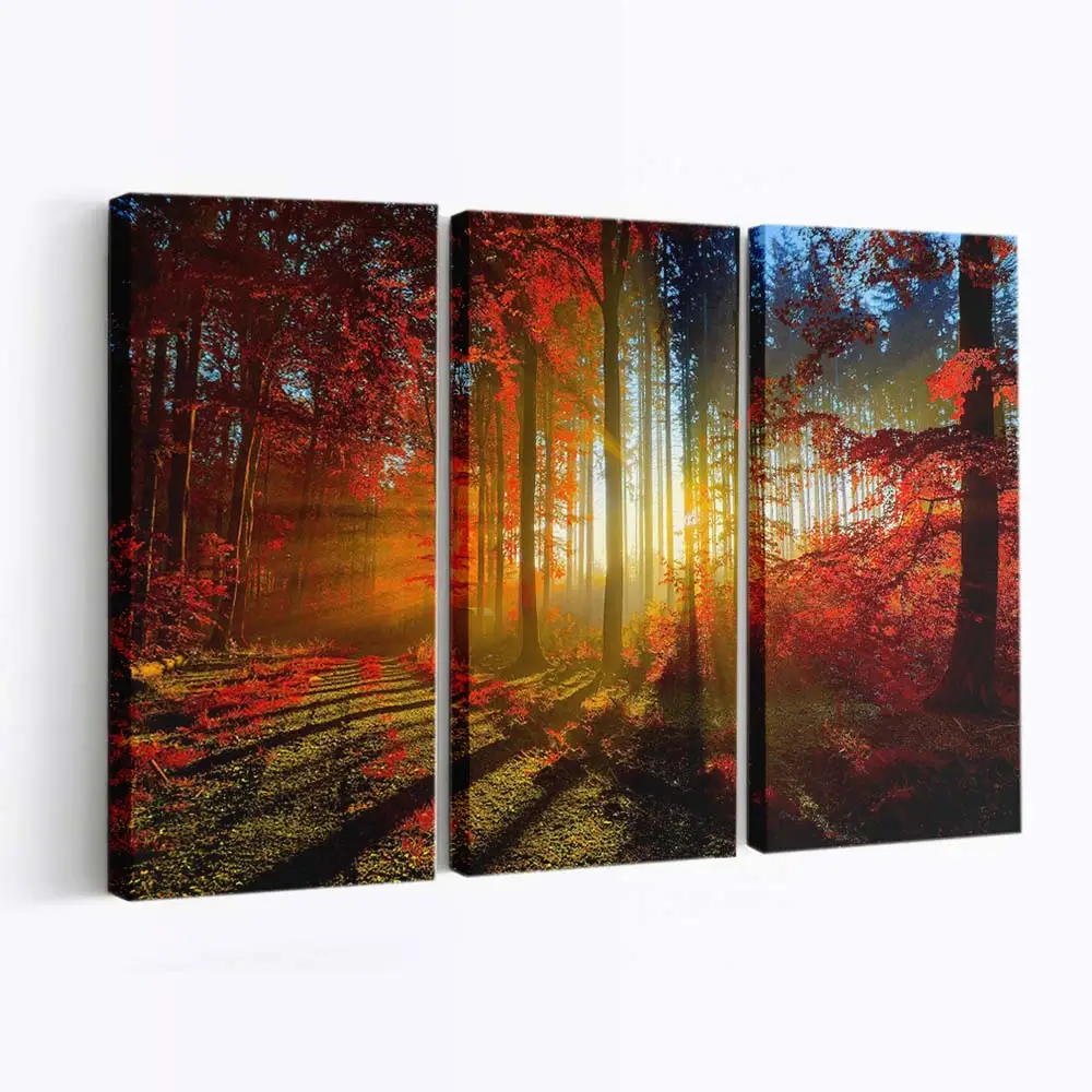 Leuchtend Roter Herbstwald Leinwandbild