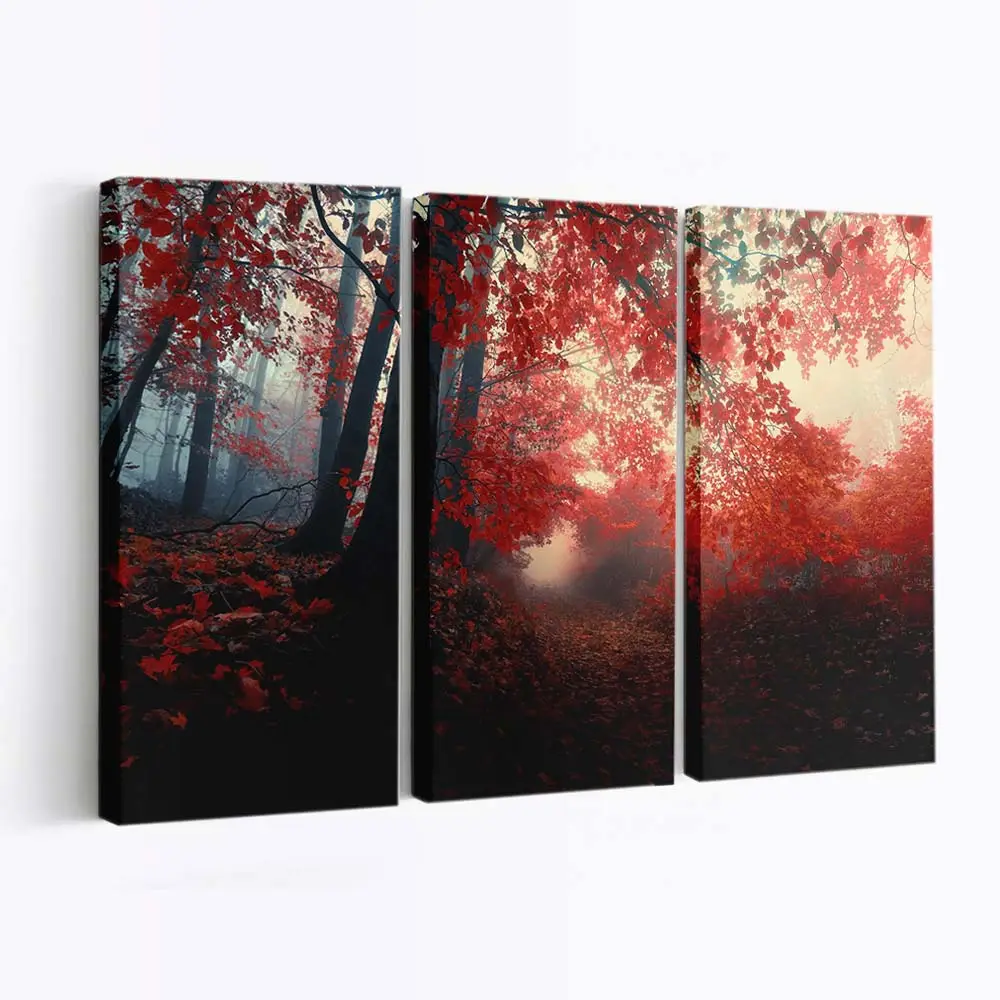 Neblige Rote Herbstbume Leinwandbild