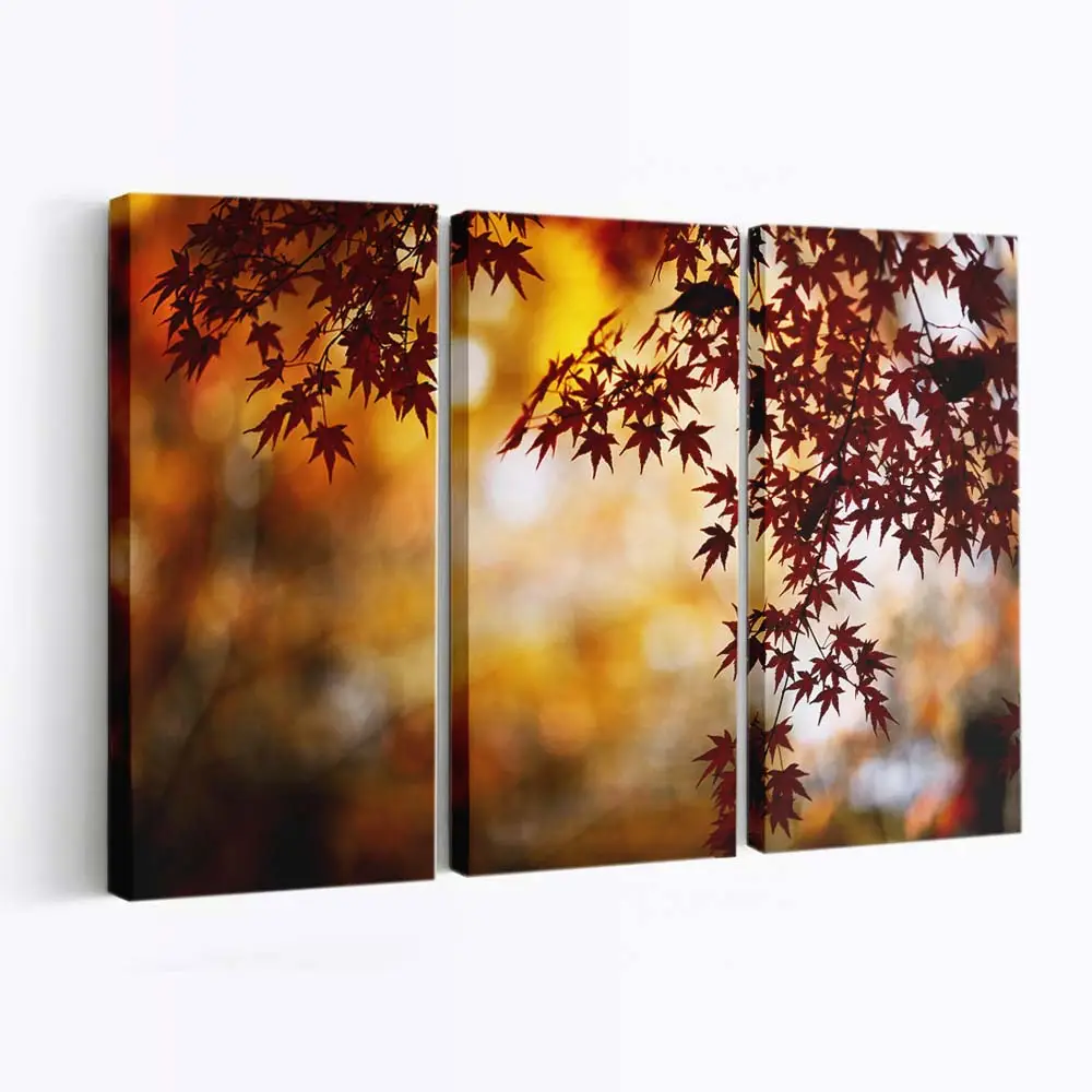 Rotes Herbstlaub Mit Bokeh-Effekt Leinwandbild