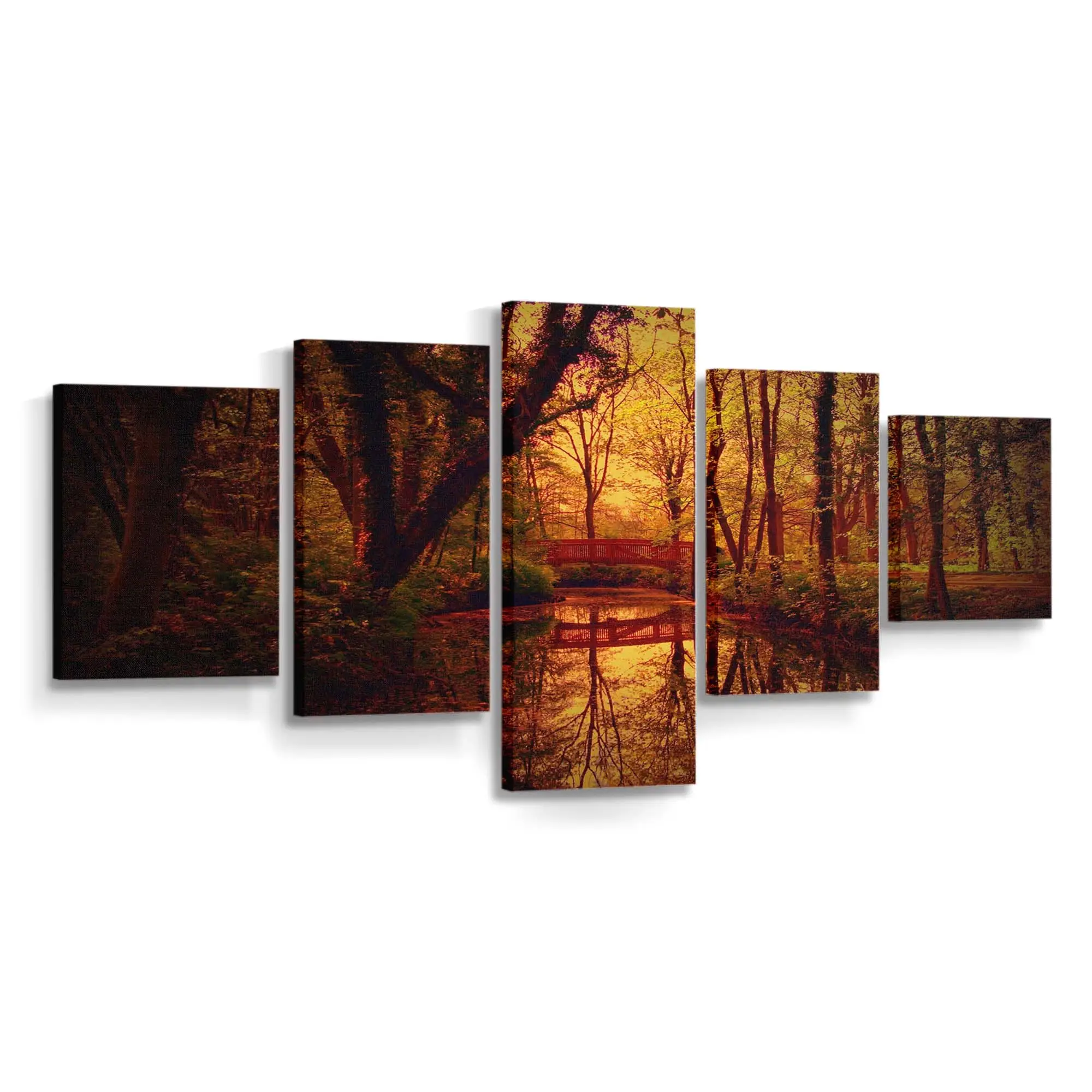 Holzbrcke Im Herbstlichen Park Leinwandbild