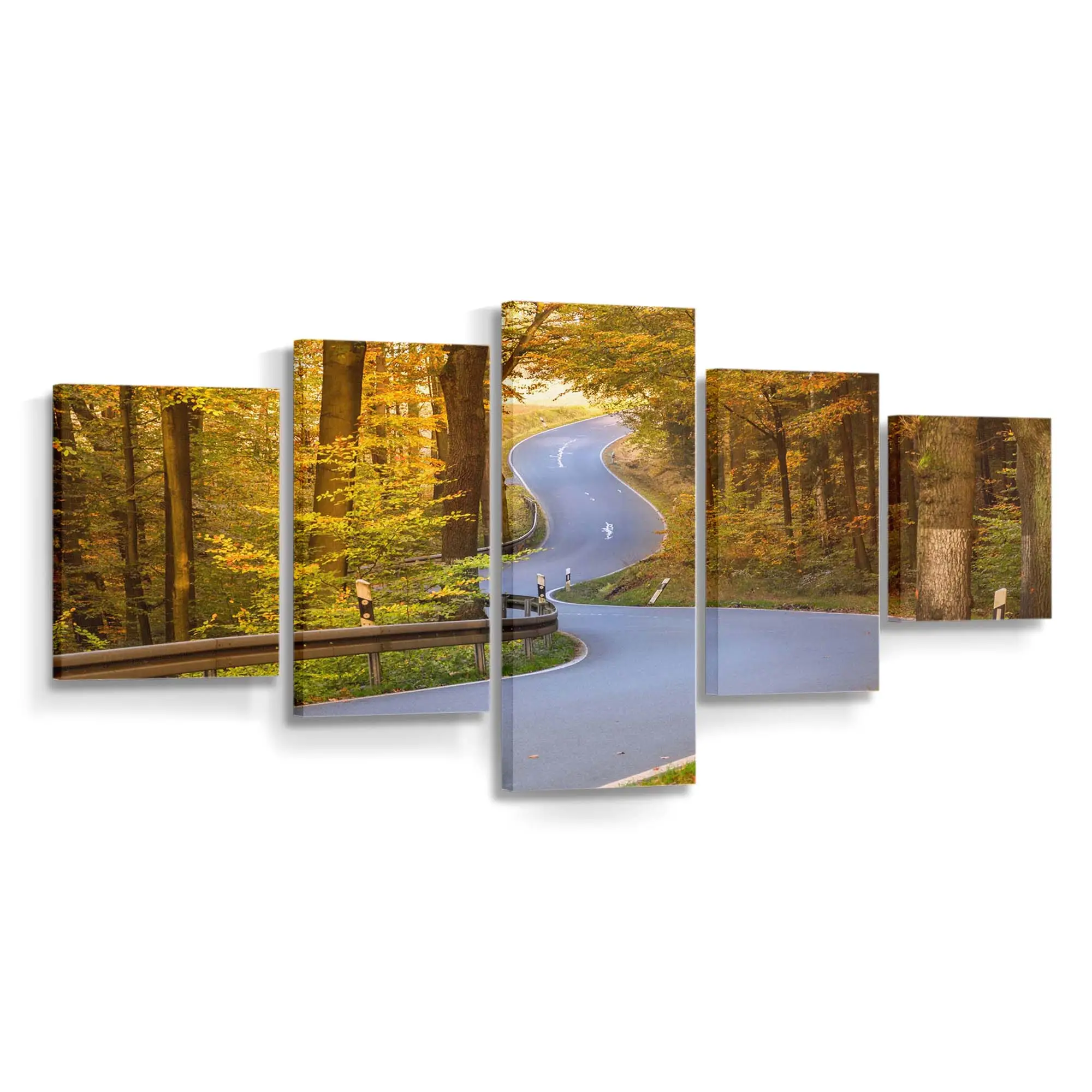 Kurvige Waldstrae Im Herbst Leinwandbild