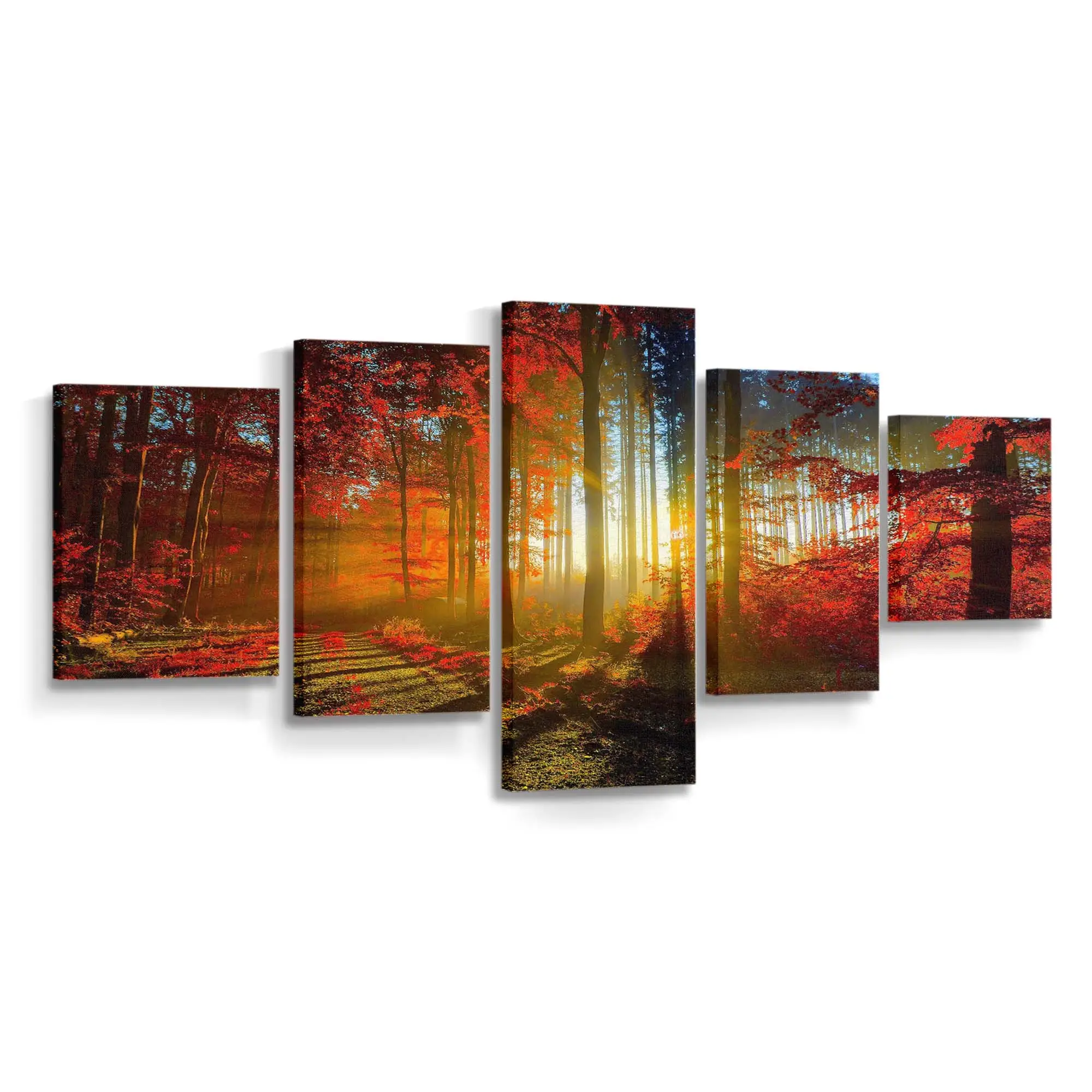 Leuchtend Roter Herbstwald Leinwandbild