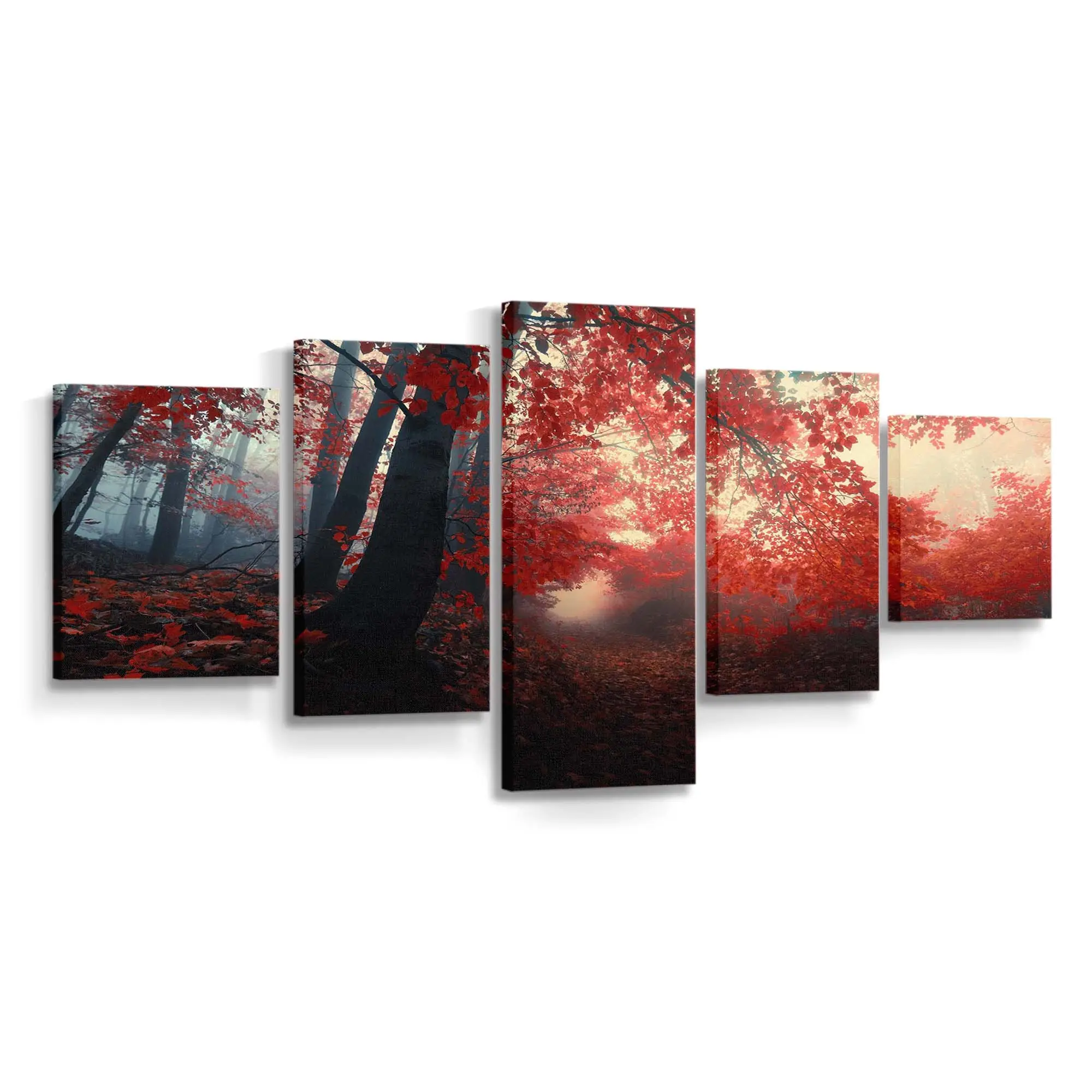 Neblige Rote Herbstbume Leinwandbild