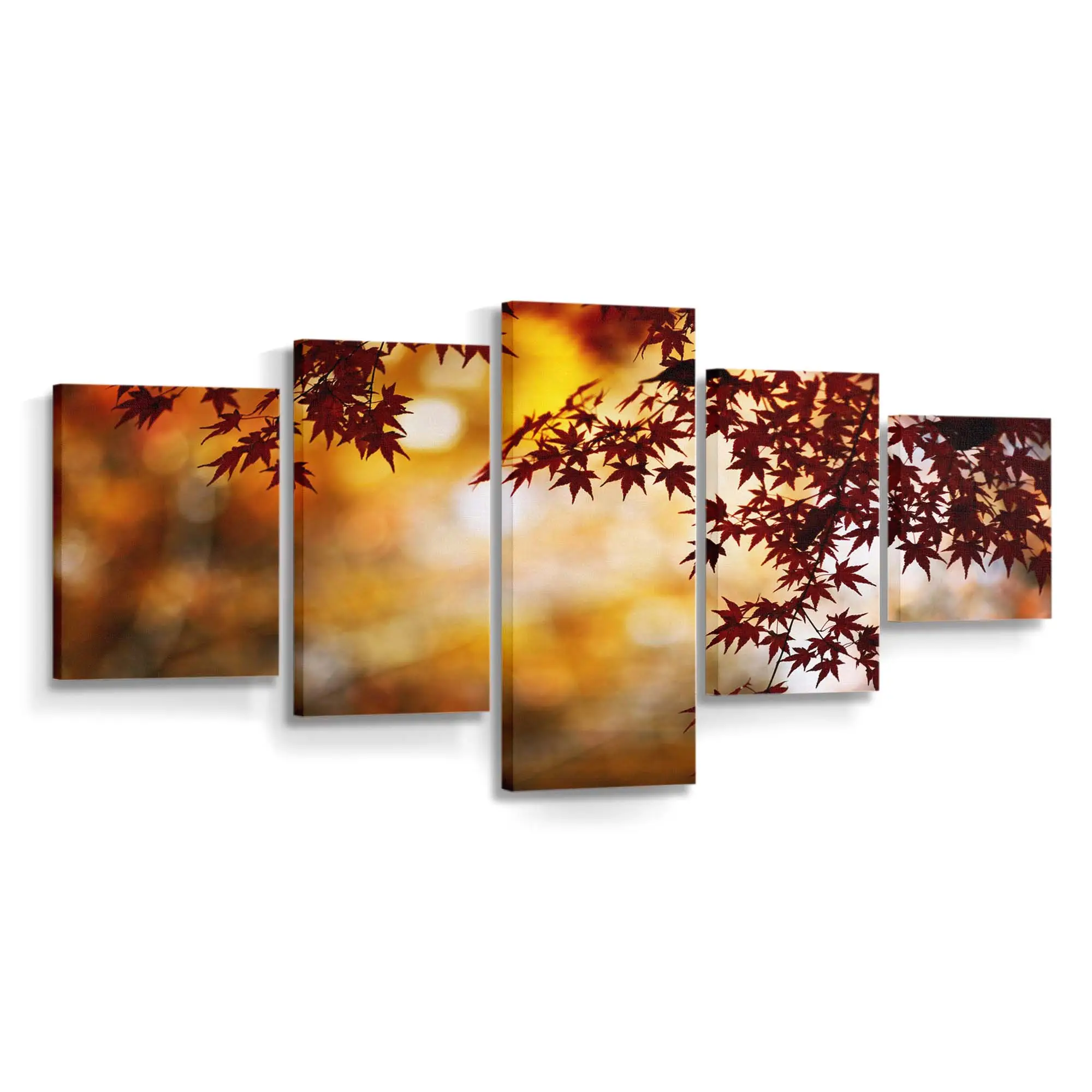 Rotes Herbstlaub Mit Bokeh-Effekt Leinwandbild