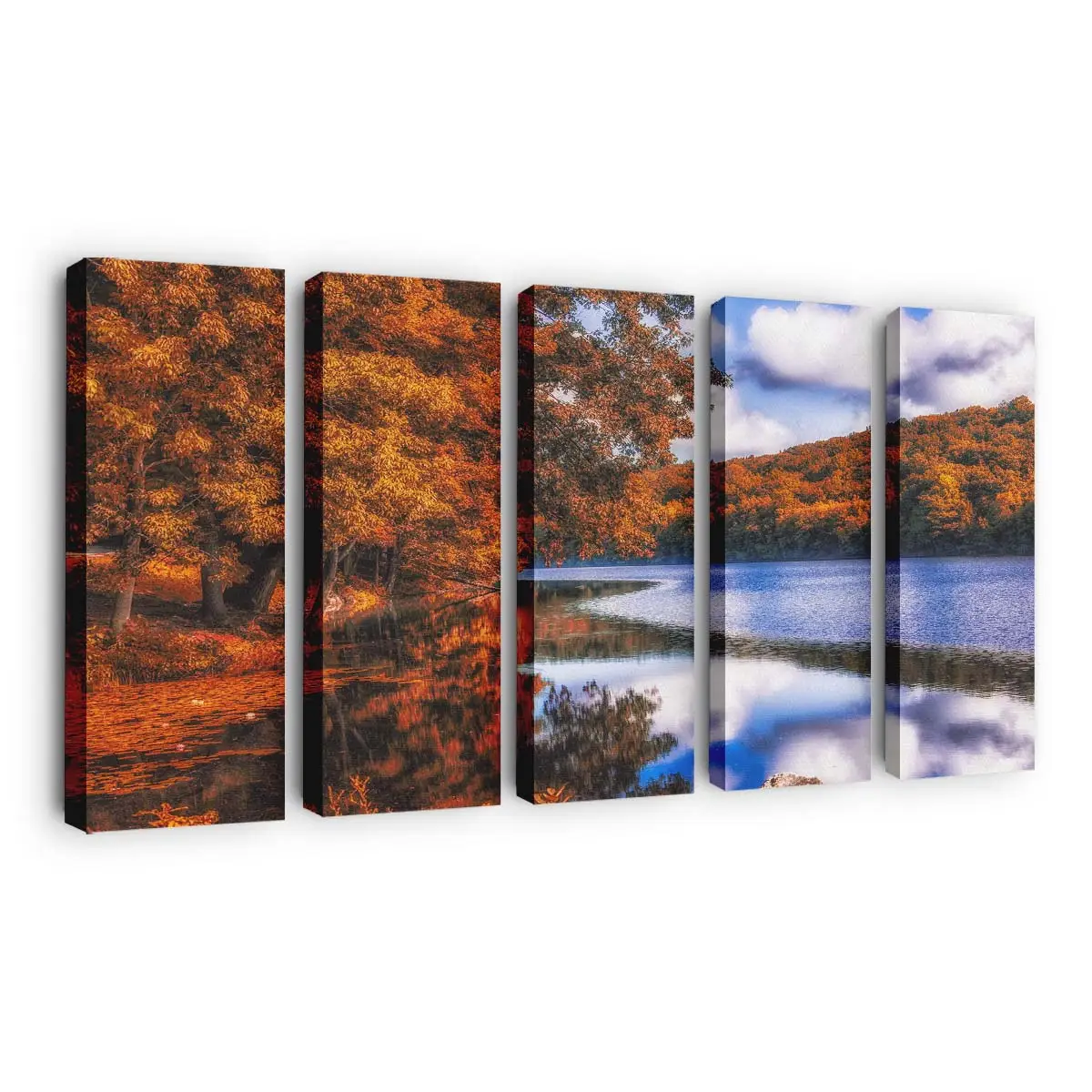 Herbstwald Rund Um Einen See Leinwandbild