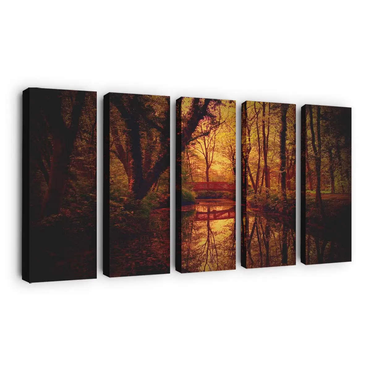 Holzbrcke Im Herbstlichen Park Leinwandbild