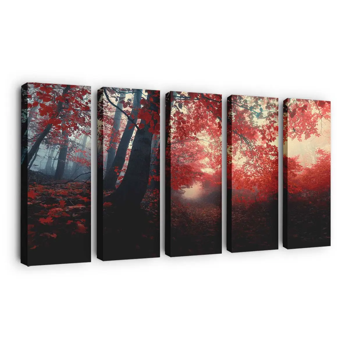 Neblige Rote Herbstbume Leinwandbild