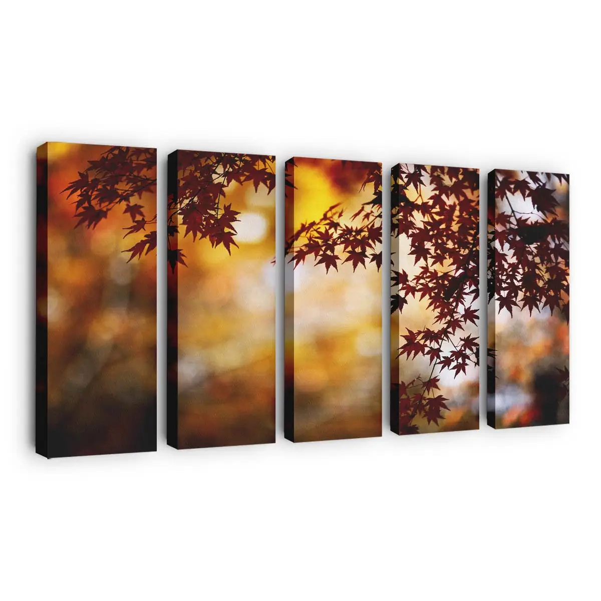 Rotes Herbstlaub Mit Bokeh-Effekt Leinwandbild