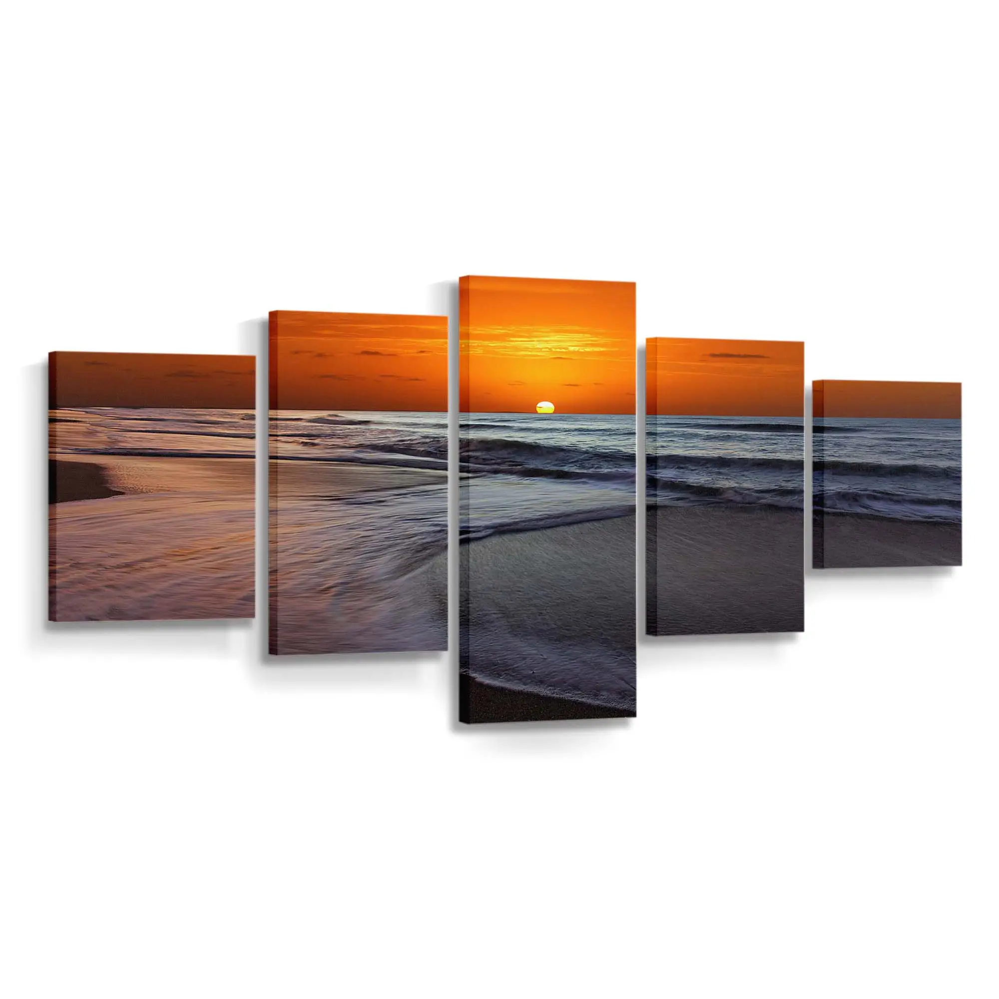 Goldener Sonnenuntergang am Strand Leinwandbild