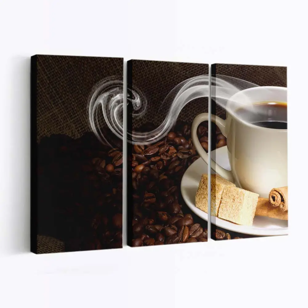 Dampfende Kaffeetasse mit Weißen Würfelzuckern Leinwandbild