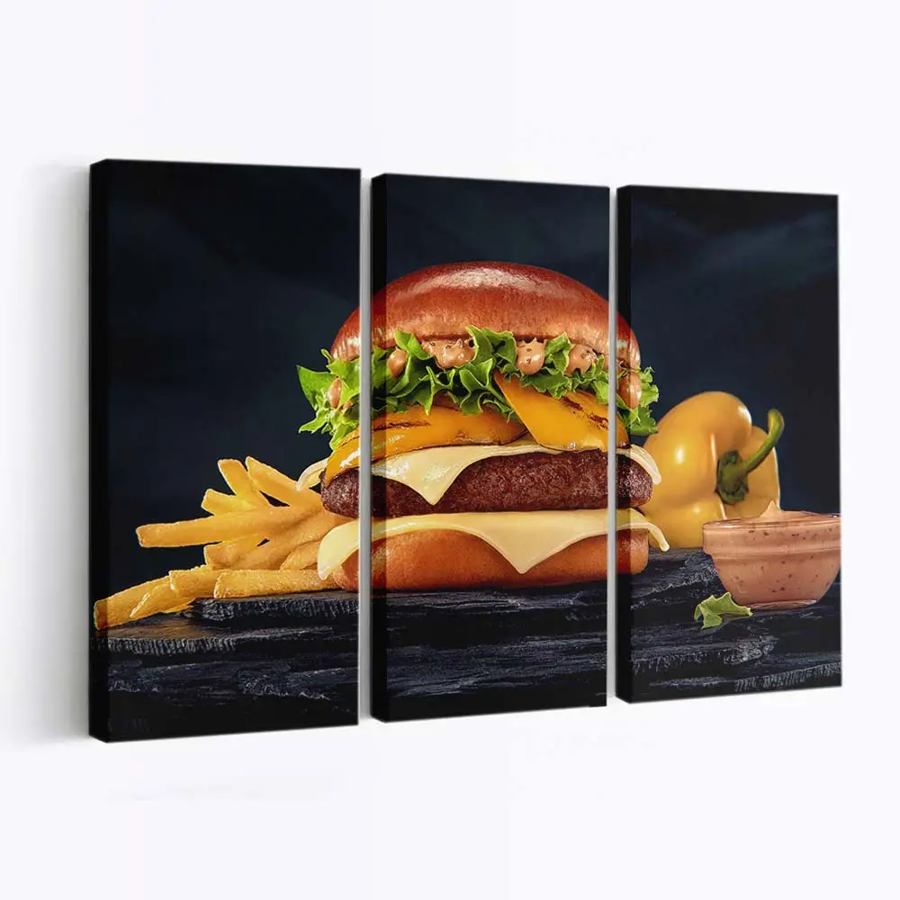 Klassischer Rindfleisch-burger mit Pommes Frites Leinwandbild