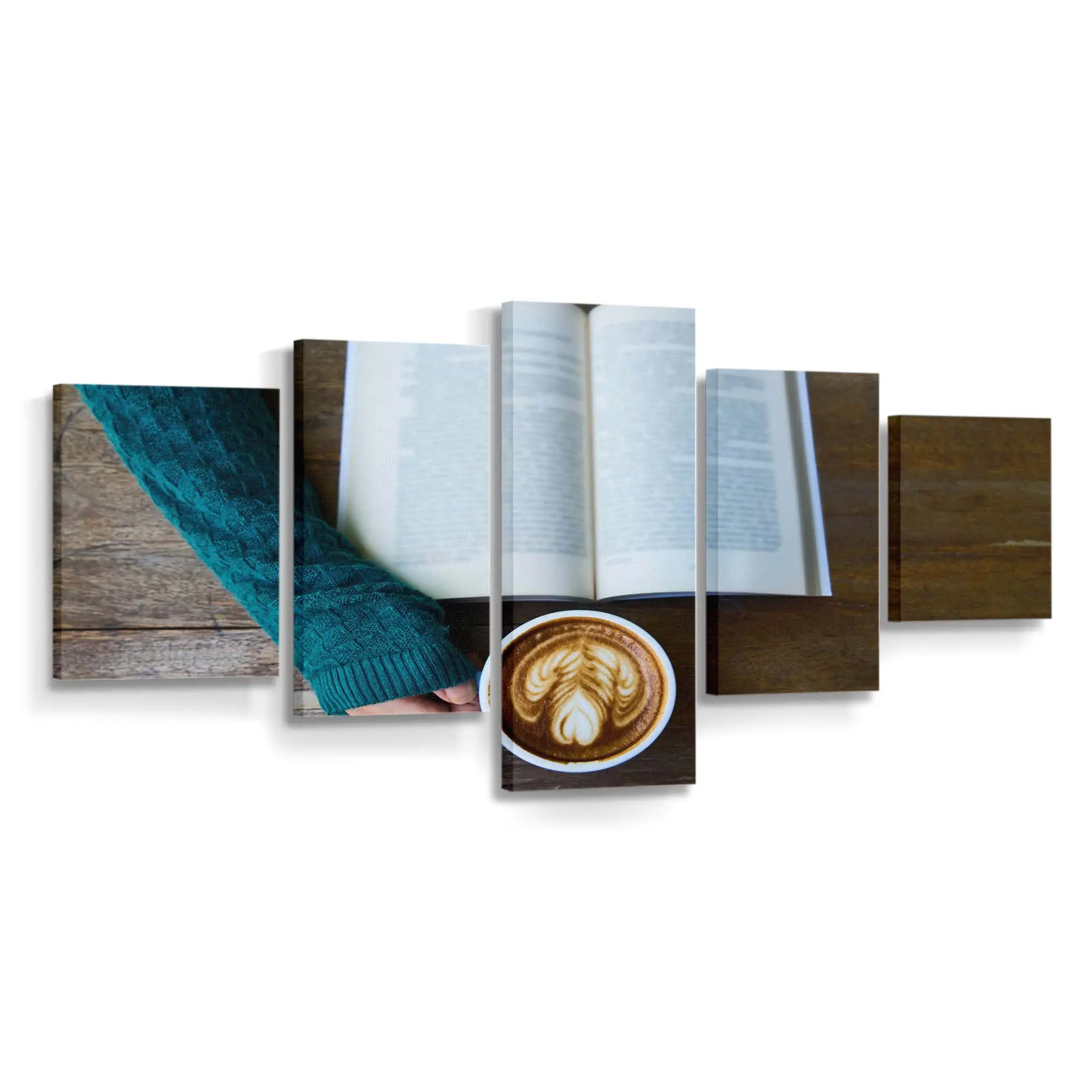 Heiße Tasse Kaffee neben einem Guten Buch Leinwandbild