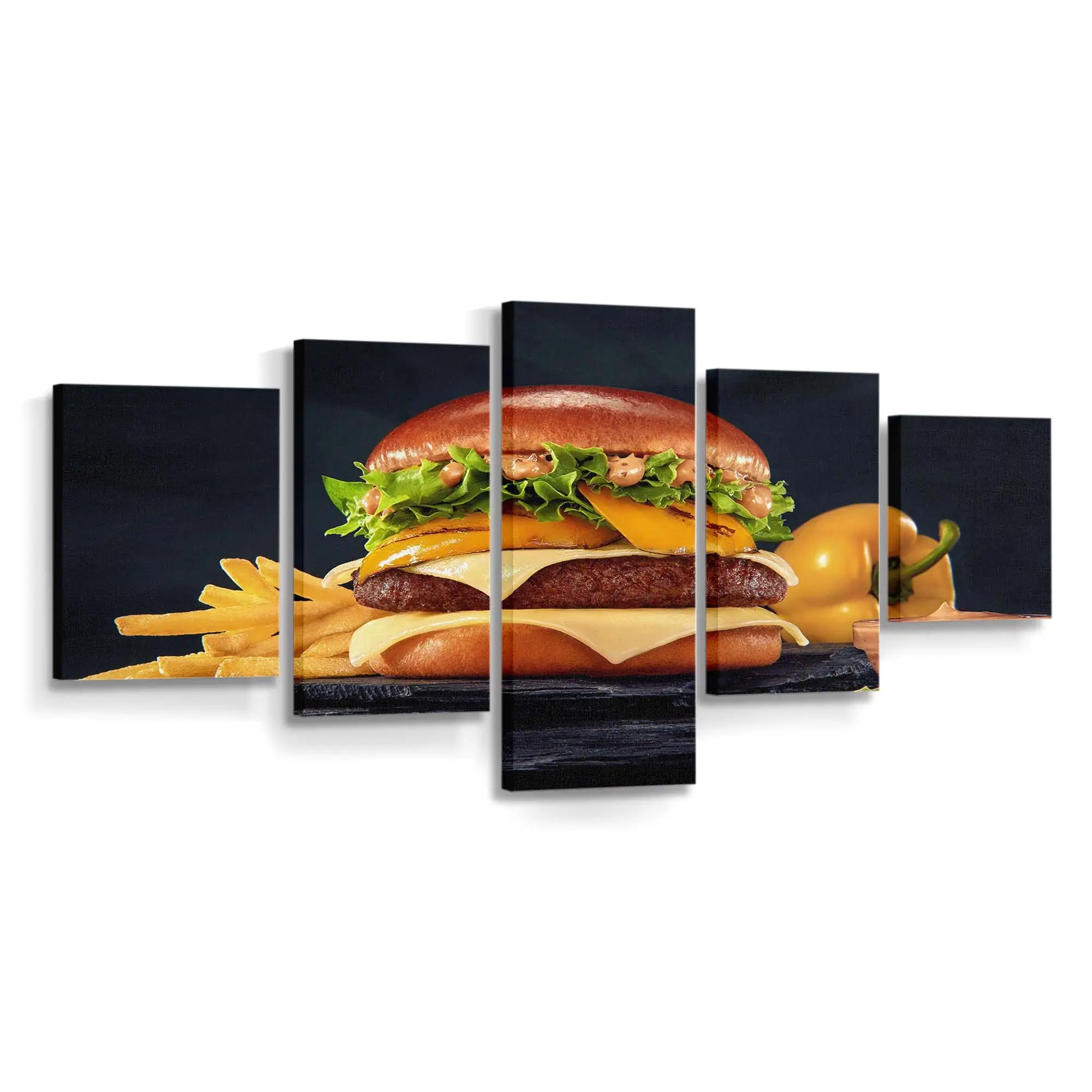 Klassischer Rindfleisch-burger mit Pommes Frites Leinwandbild
