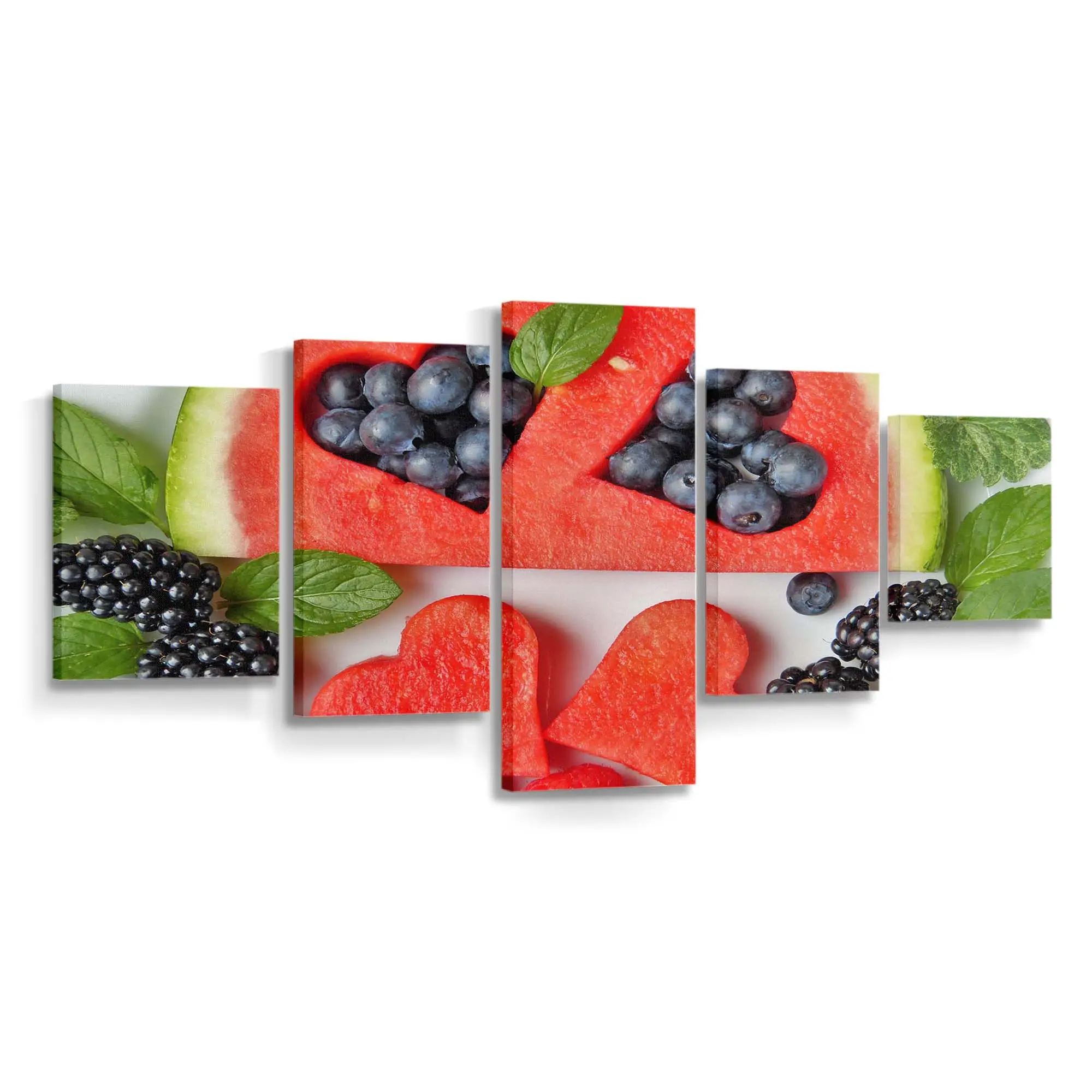 Wassermelonenherzen mit Gemischten Beeren und Süßen Früchten Leinwandbild