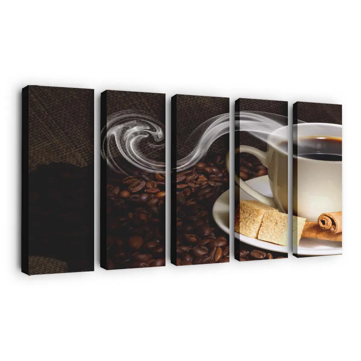 Dampfende Kaffeetasse mit Weißen Würfelzuckern Leinwandbild
