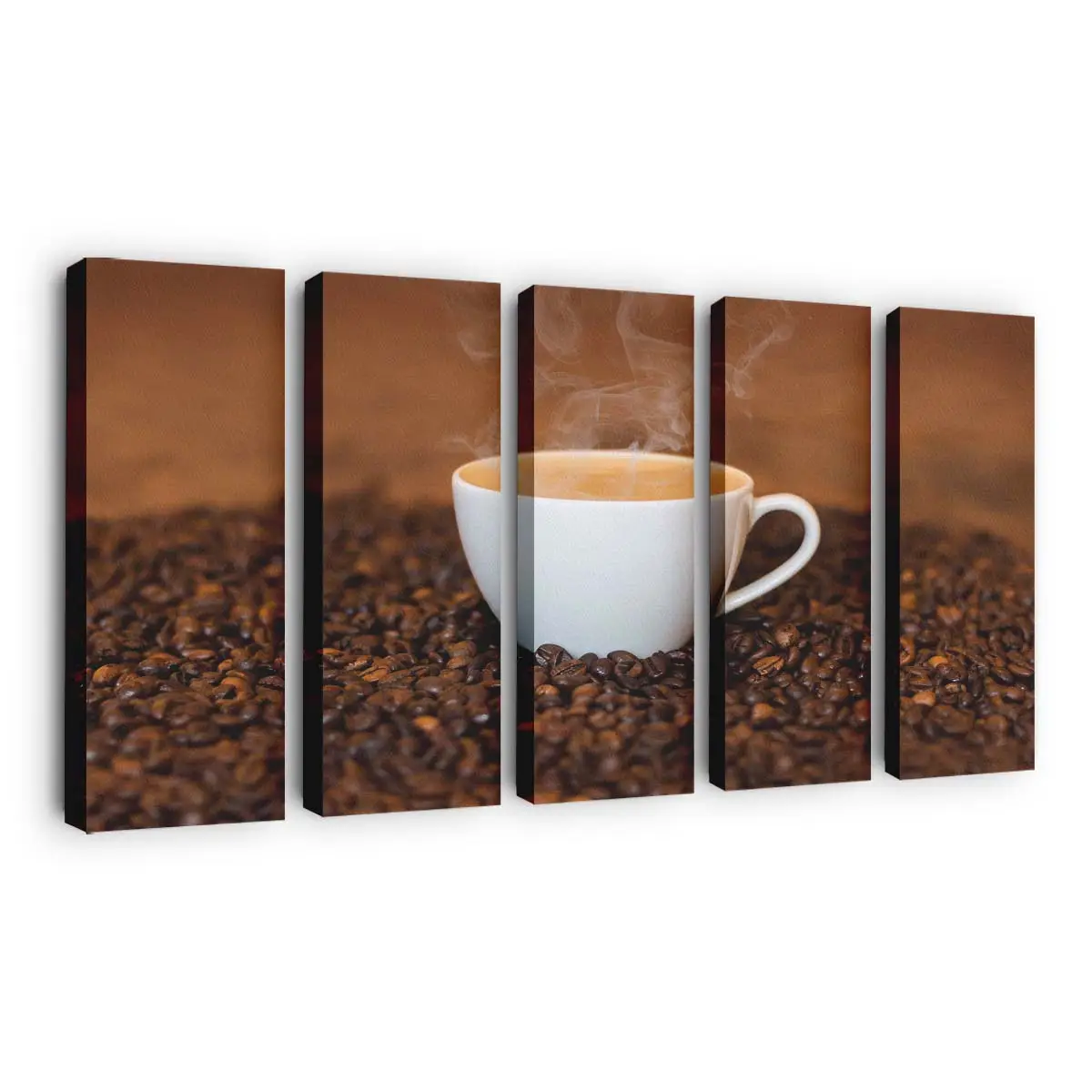 Dampfende Morgendliche Kaffeetasse auf Hellem Tisch Leinwandbild