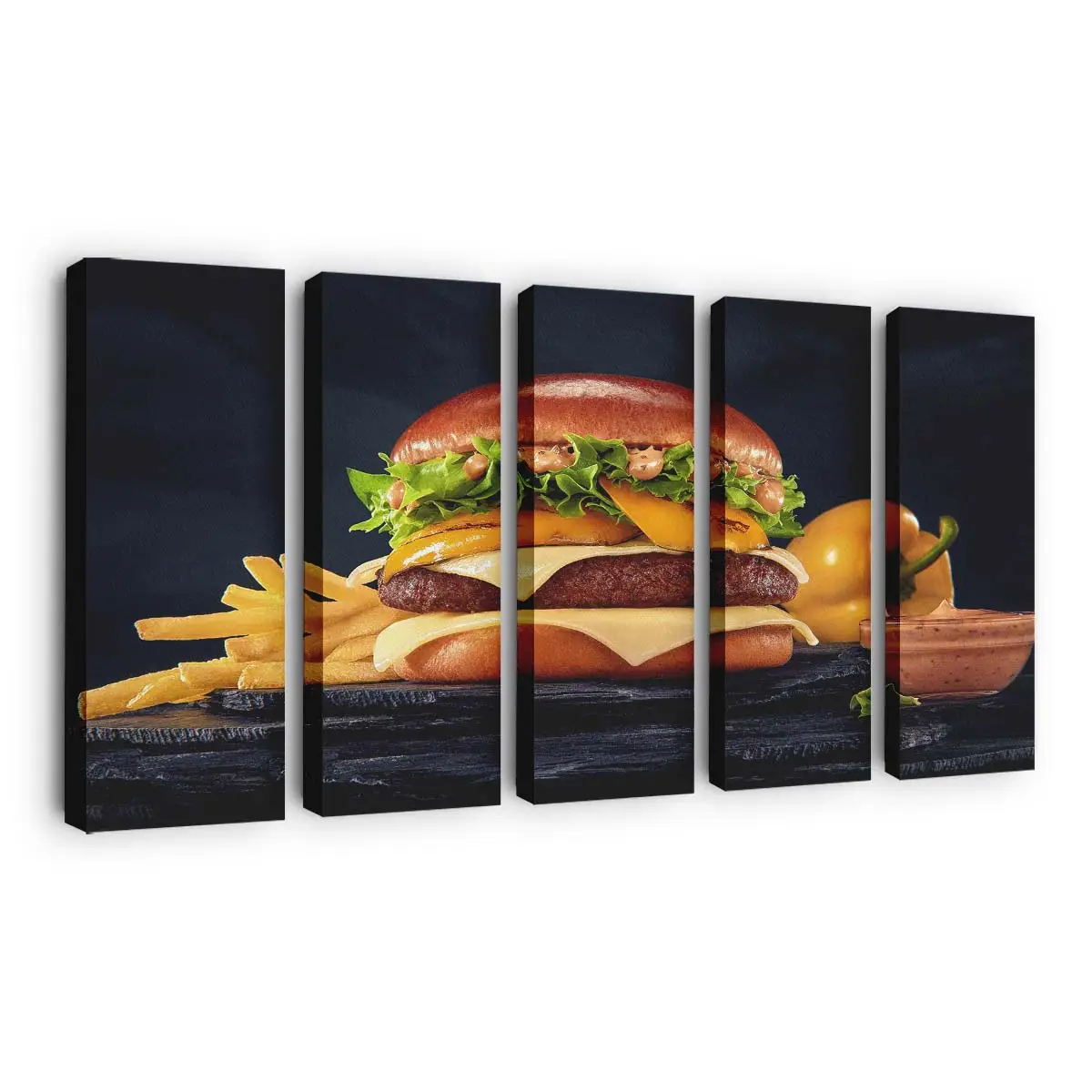 Klassischer Rindfleisch-burger mit Pommes Frites Leinwandbild