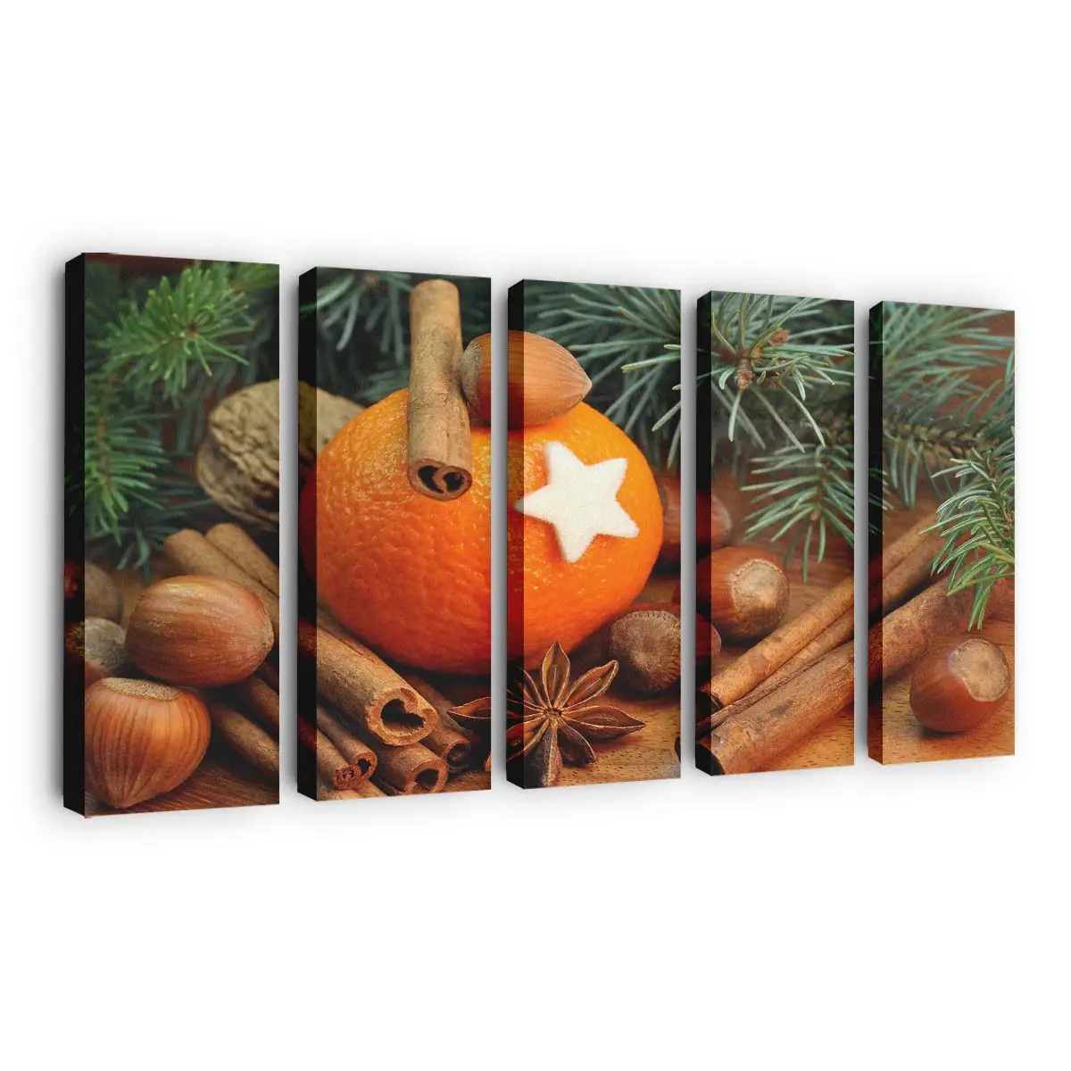 Orangenscheibe mit Duftenden Zimtstangen Leinwandbild