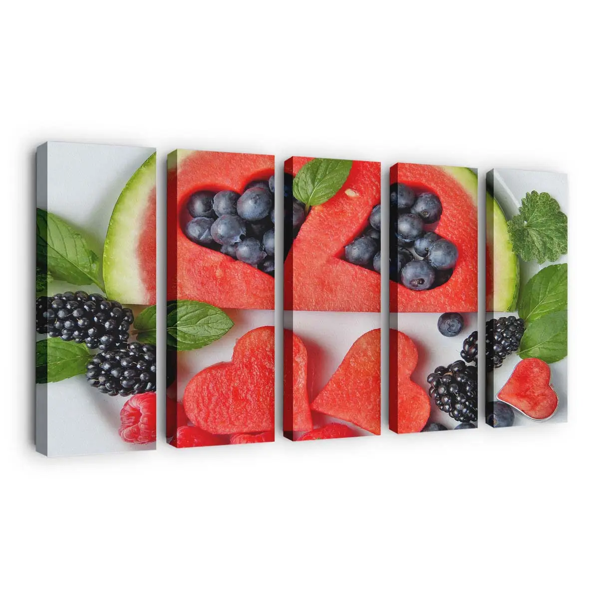 Wassermelonenherzen mit Gemischten Beeren und Süßen Früchten Leinwandbild