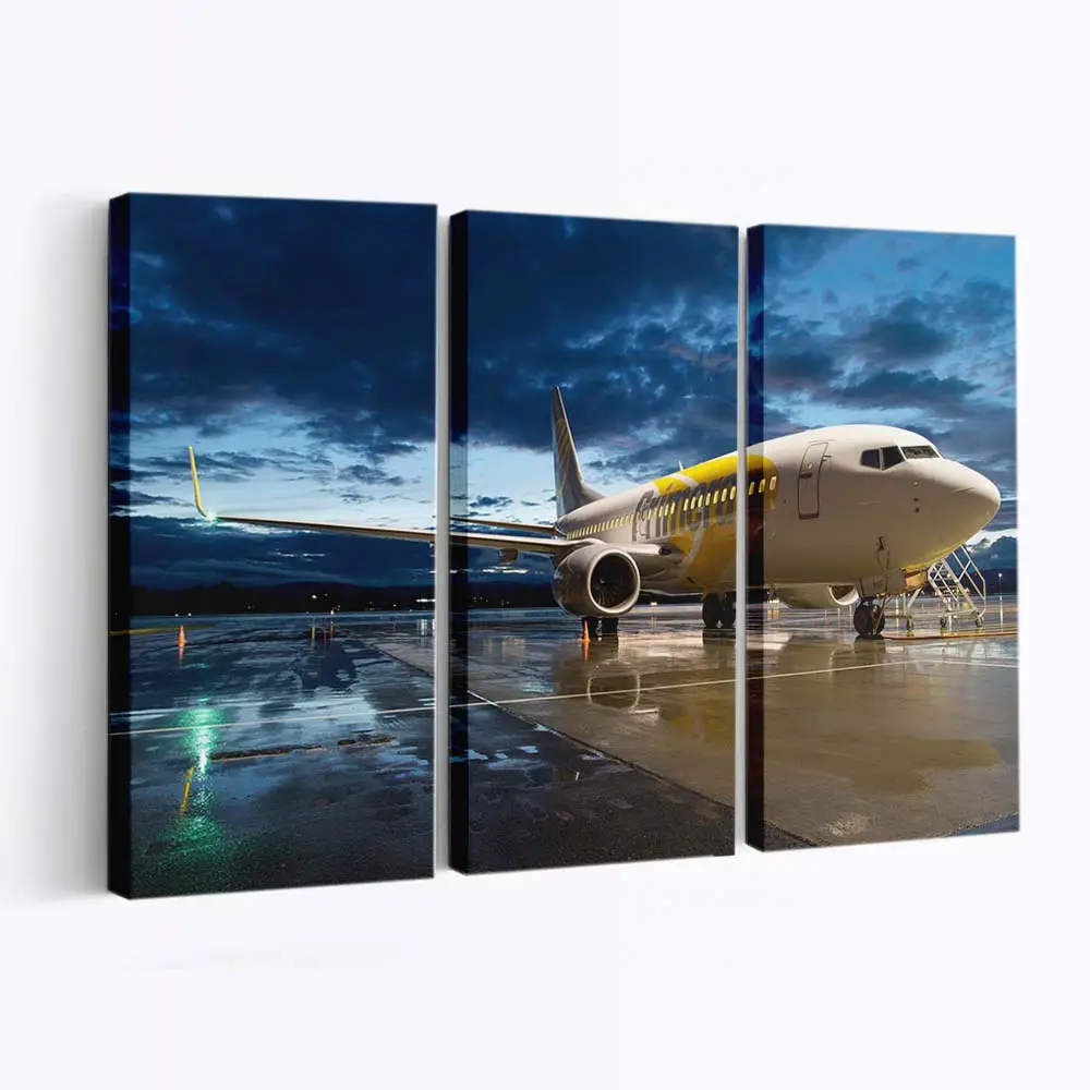 Flugzeug im goldenen Abendlicht – Flugzeug Leinwandbild