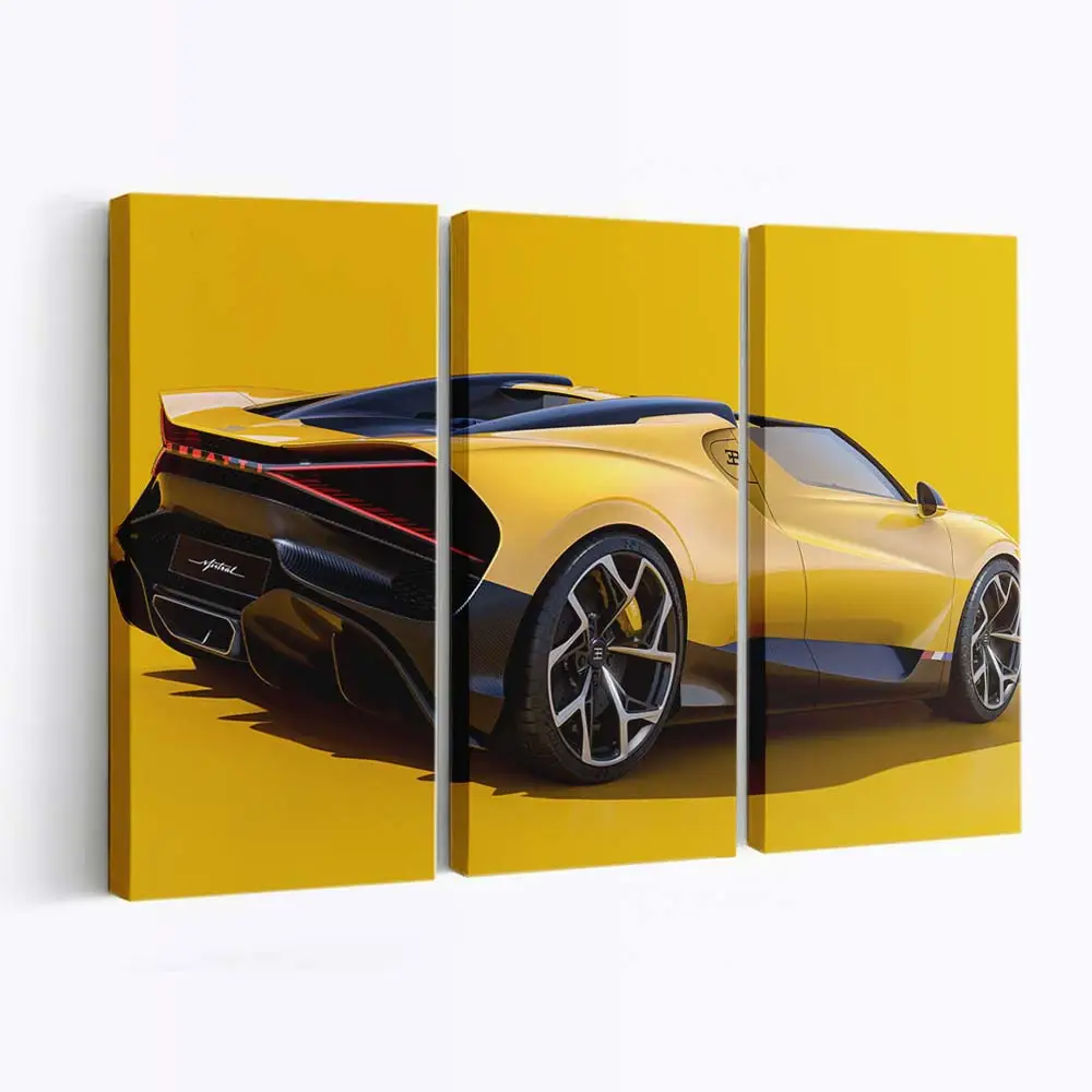 Gelber Bugatti W16 Mistral 2024 Heckprofil – Sportwagen Leinwandbild