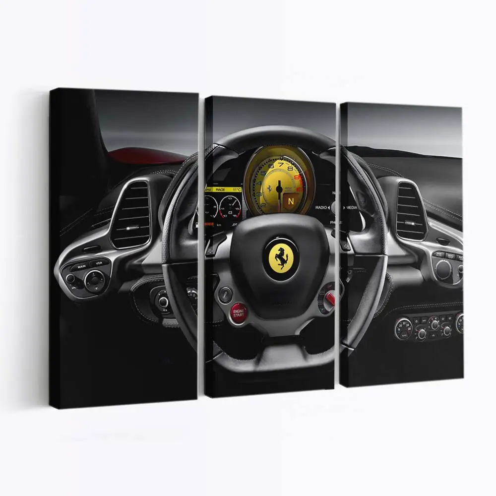 Lenkrad des Ferrari 458 Italia in Nahaufnahme – Automobiltechnik Wandbild