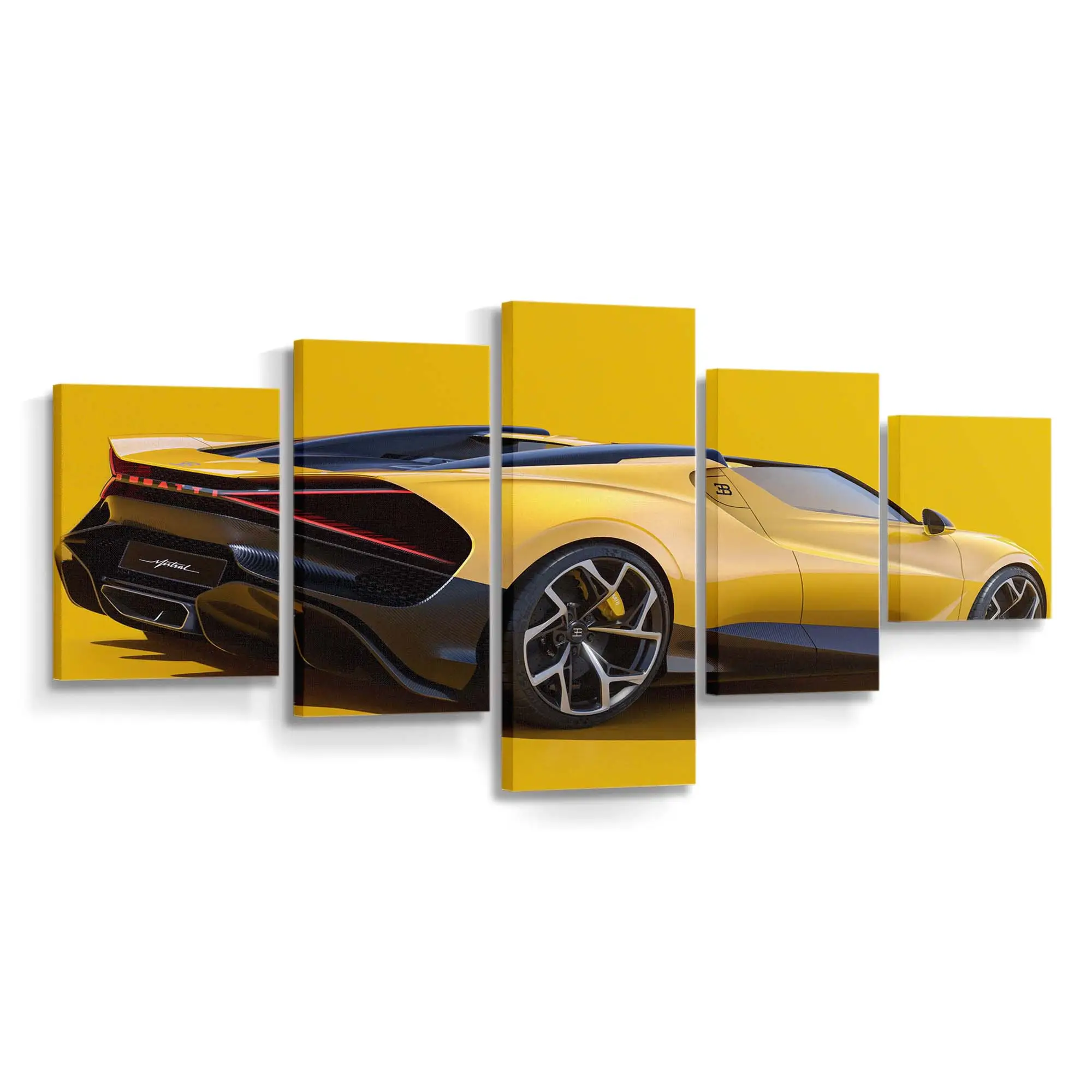 Gelber Bugatti W16 Mistral 2024 Heckprofil – Sportwagen Leinwandbild