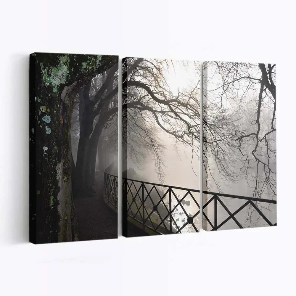Neblige Flusslandschaft am Morgen – Fluss Leinwandbild