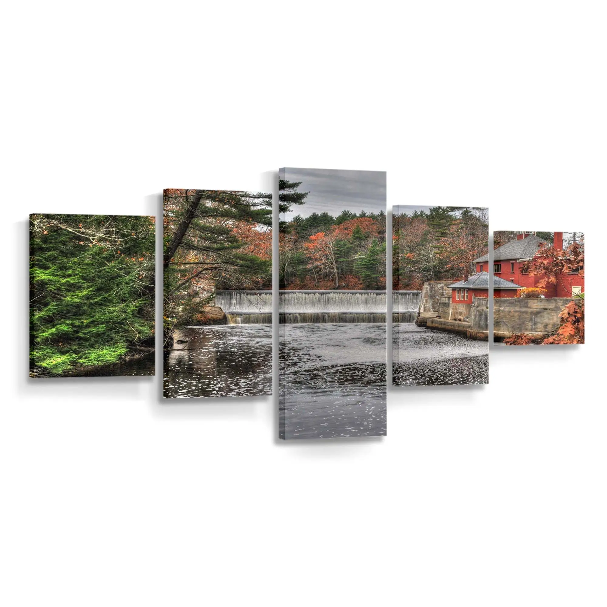 Überghaus in der Nähe eines Wasserfalls – Landschaft Wandbild