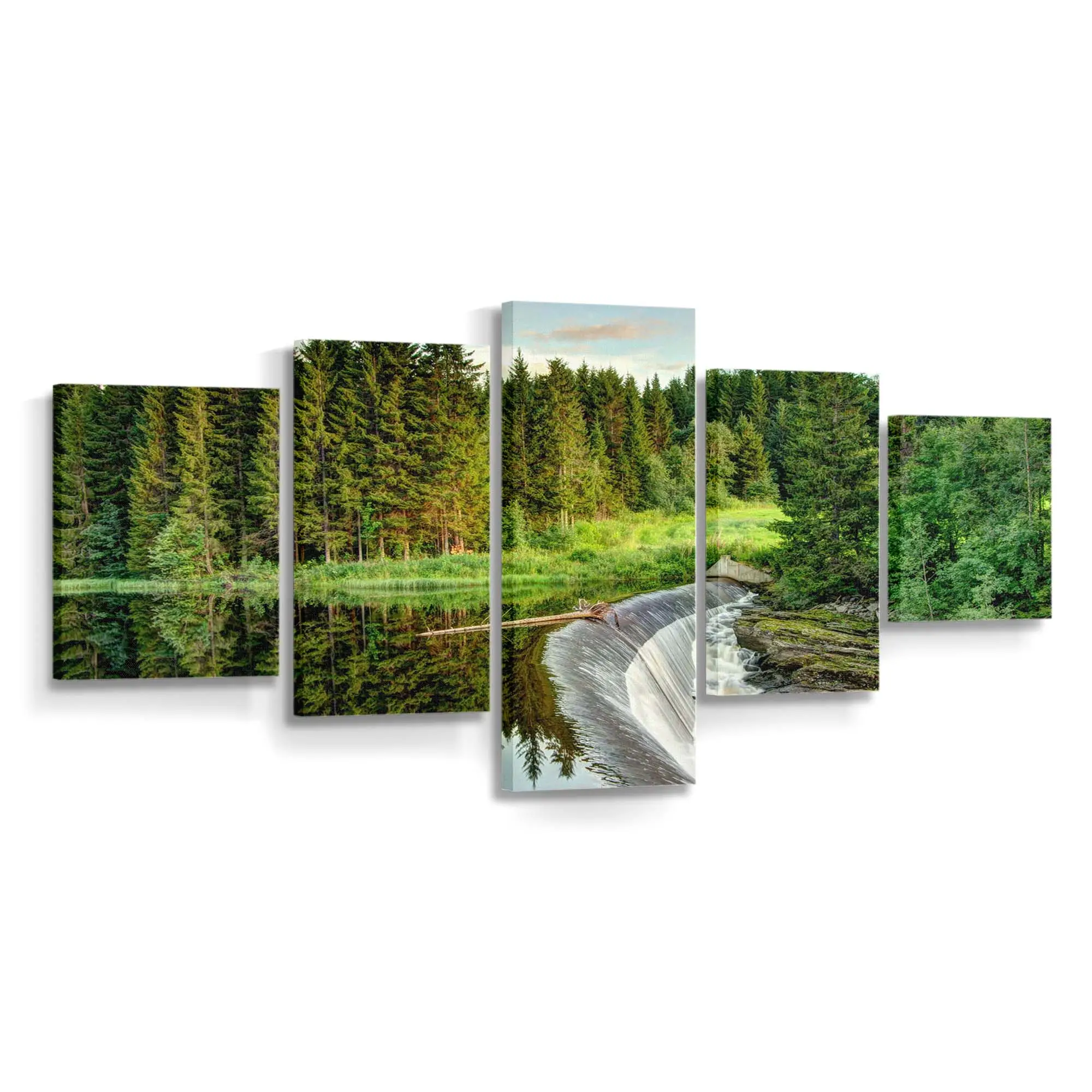 Steine unter einem WaldWasserfall – Waldwasserfall Leinwandbild