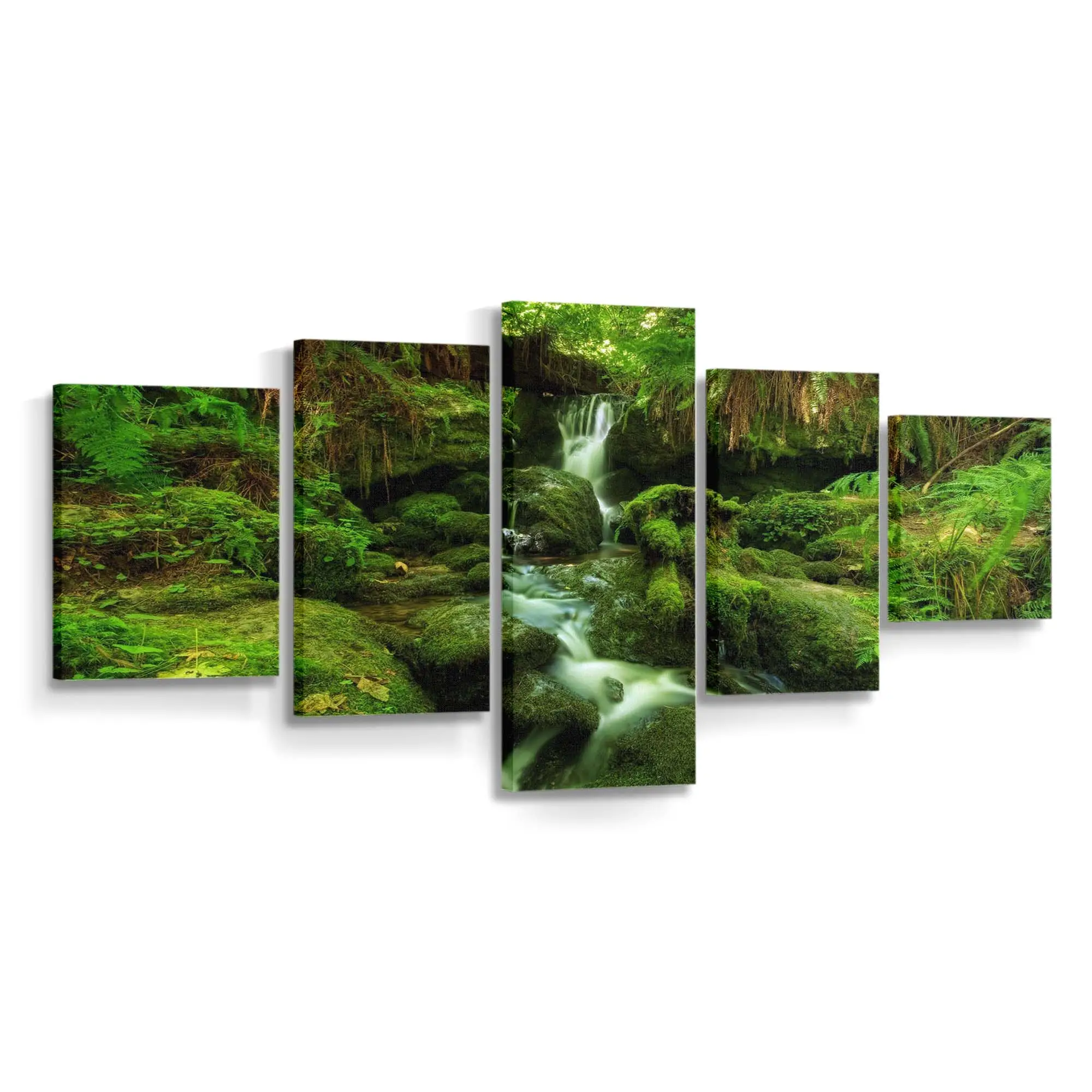Wasserfall mit Farnen und grünem Moos – Natur Wandbild