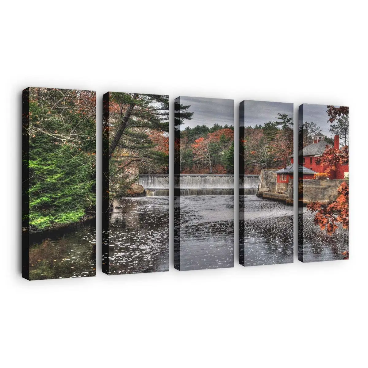 Überghaus in der Nähe eines Wasserfalls – Landschaft Wandbild