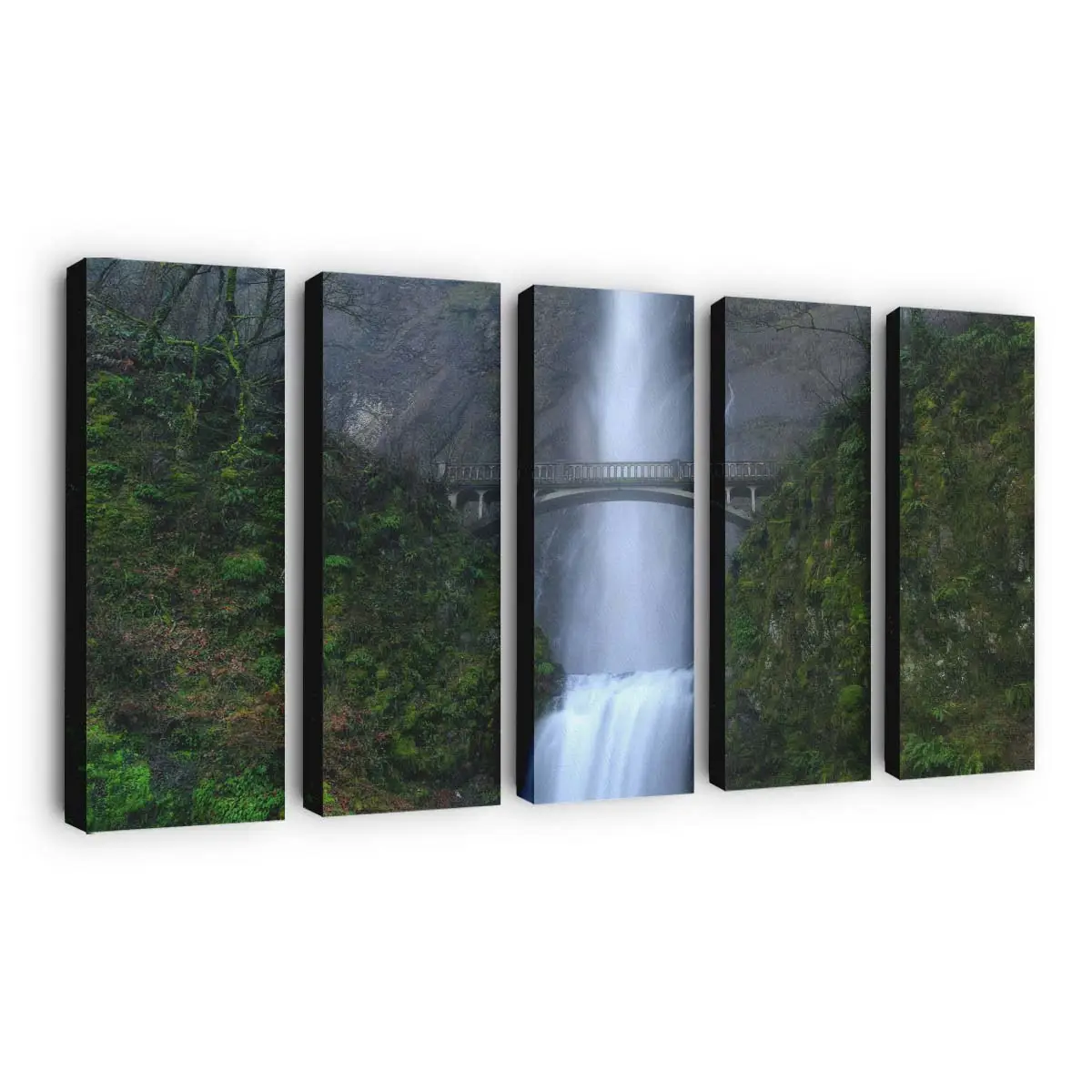 Holzbrücke über WaldWasserfall – Waldwasserfall Leinwandbild