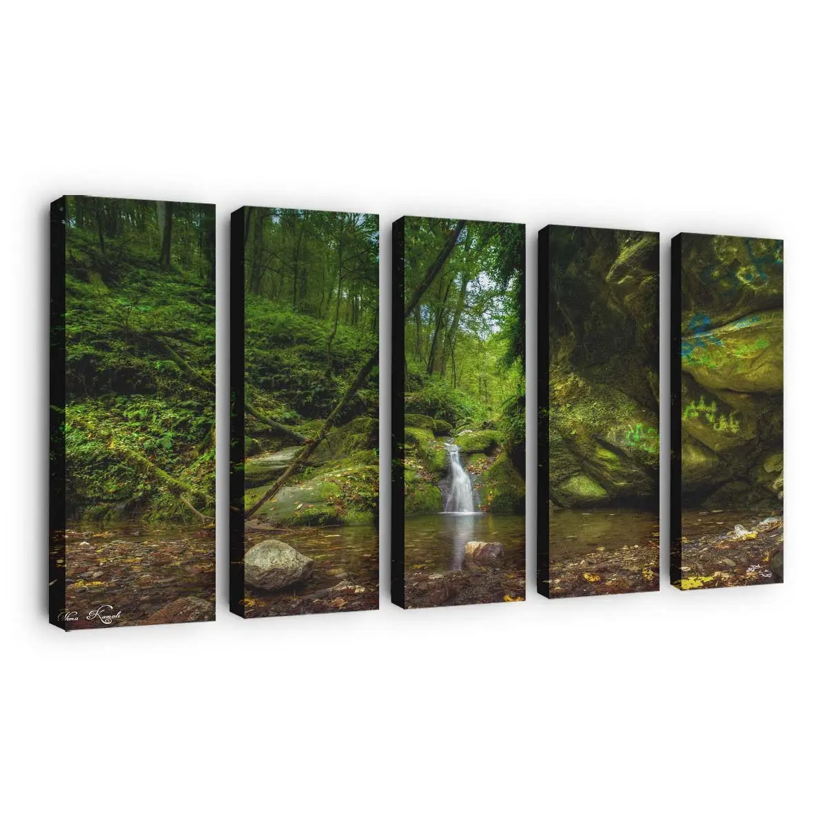 Kleiner Ruhiger Wasserfall im Wald – Natur Wandbild