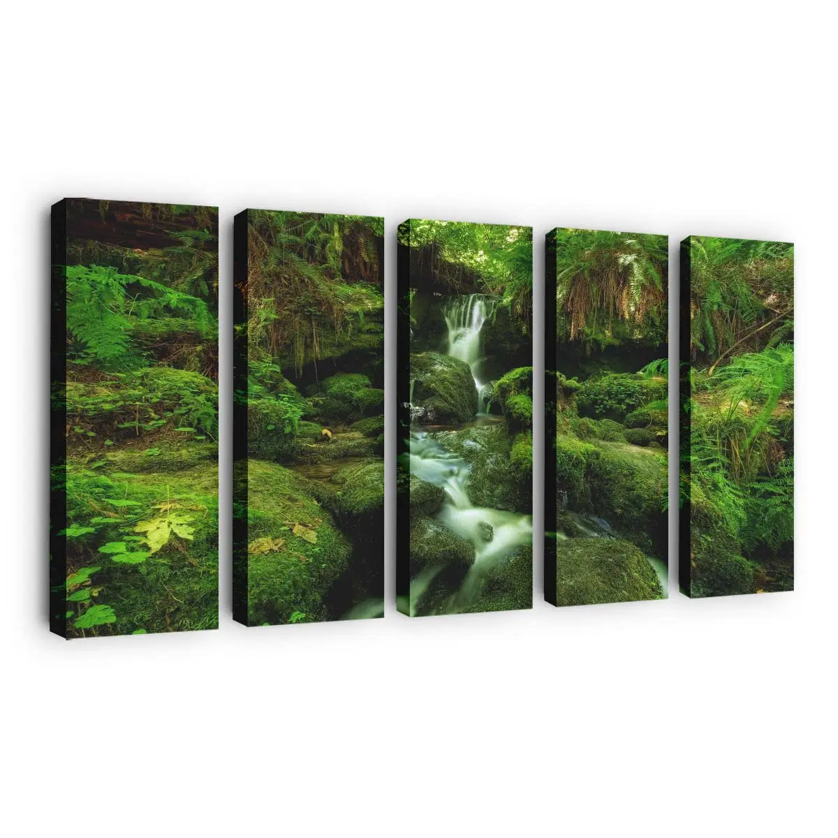 Wasserfall mit Farnen und grünem Moos – Natur Wandbild