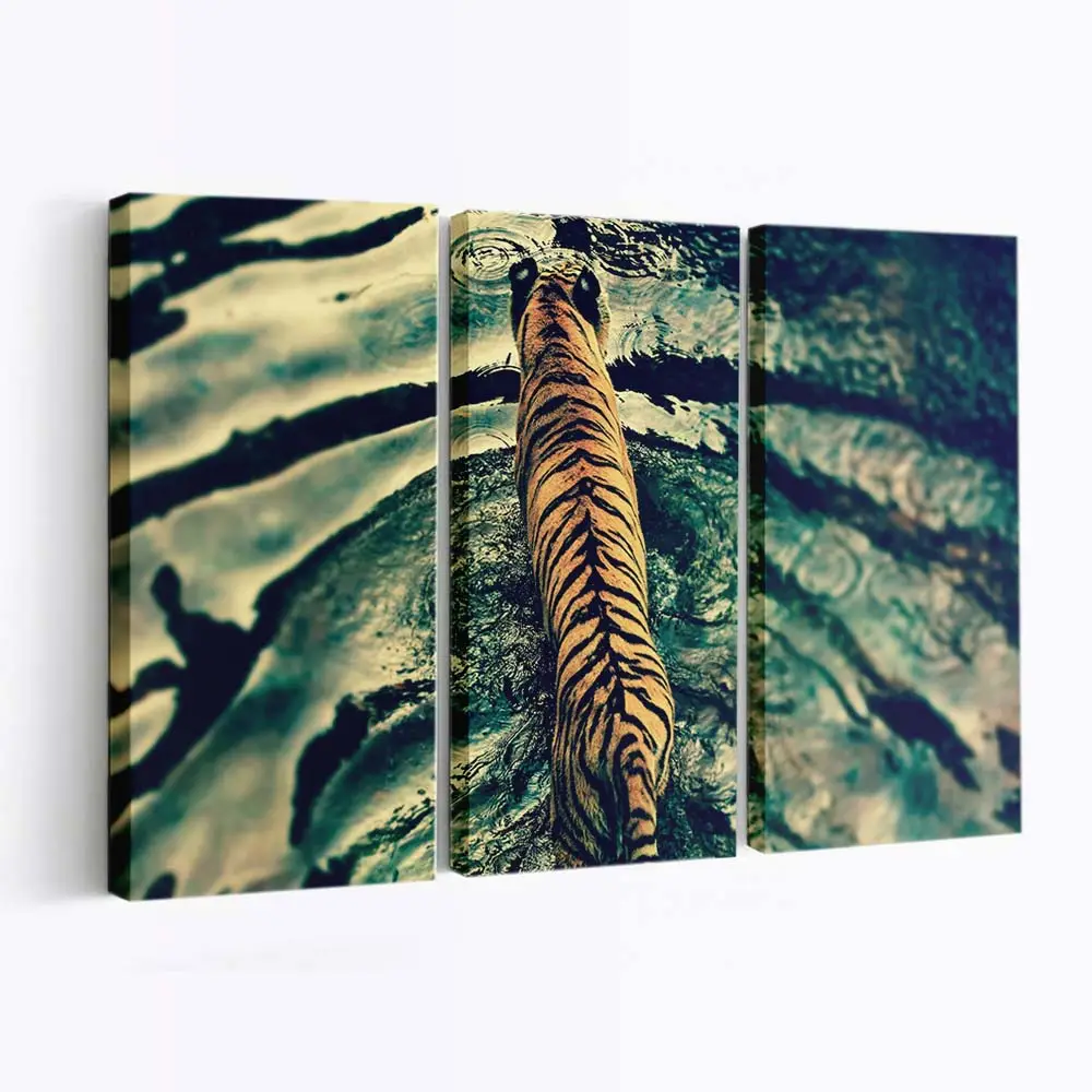 Tiger schwimmt im Fluss – Tiger Leinwandbild