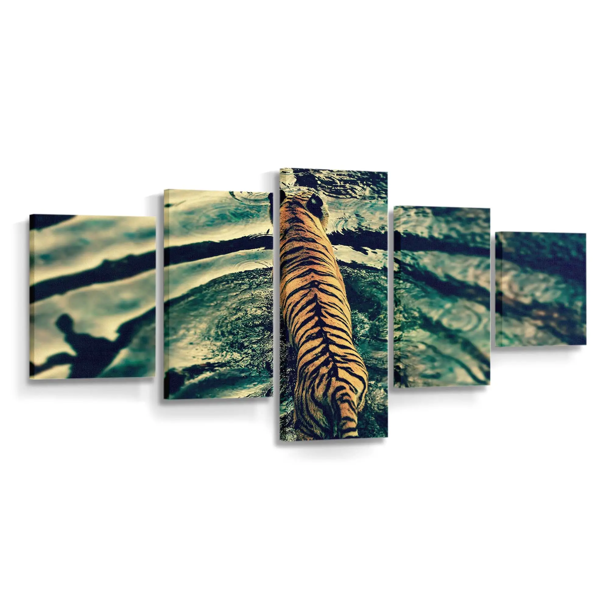 Tiger schwimmt im Fluss – Tiger Leinwandbild